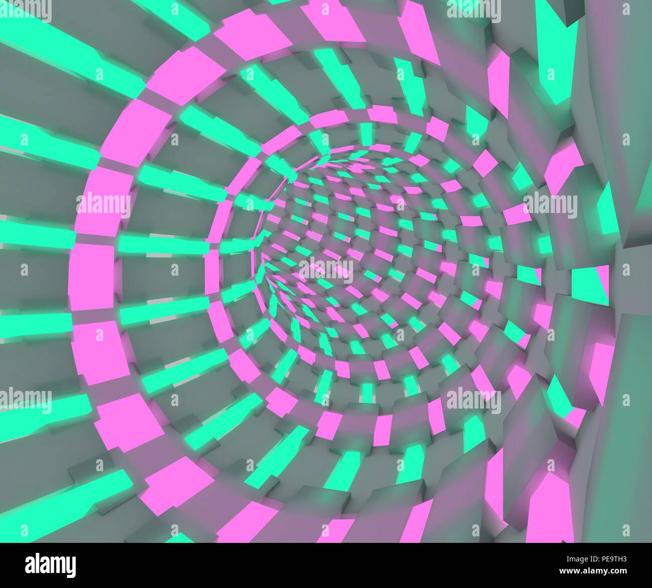 Sci-fi illustrazione di un volo attraverso il tunnel. Tubo al neon 3D render design Foto Stock