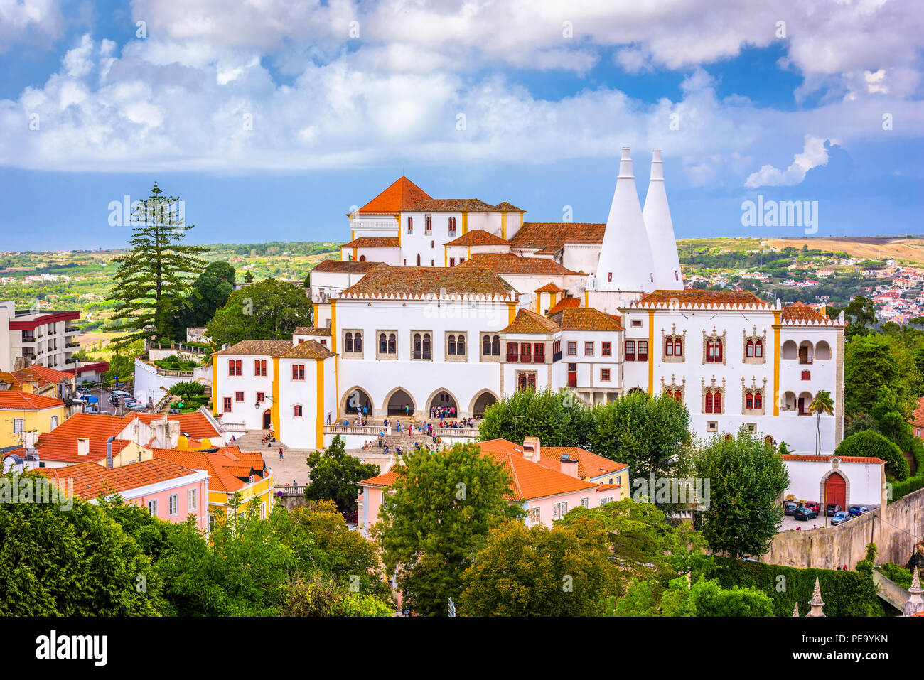 Sintra, Portogallo al pena il Palazzo Nazionale. Foto Stock