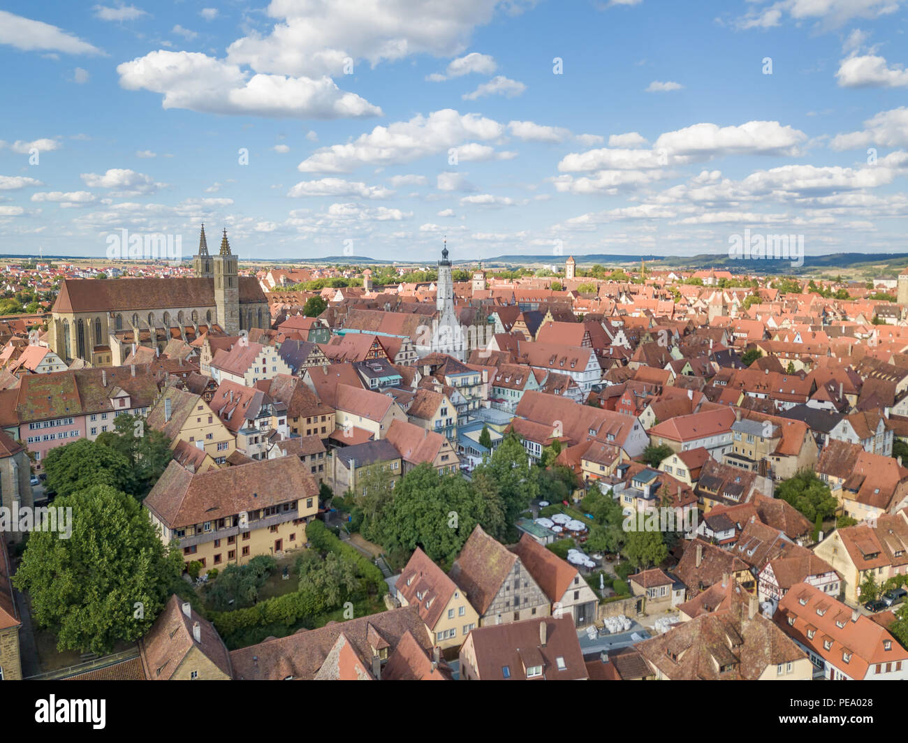 Vista aerea del centro storico di Rothenburg ob der Tauber Foto Stock