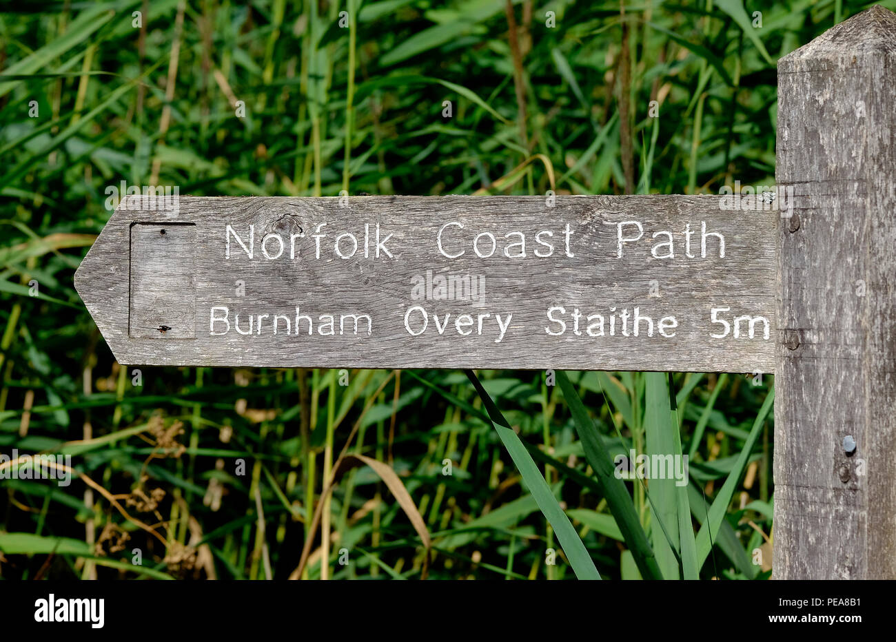 Norfolk coast segno del percorso a wells-next-il-mare, Inghilterra Foto Stock