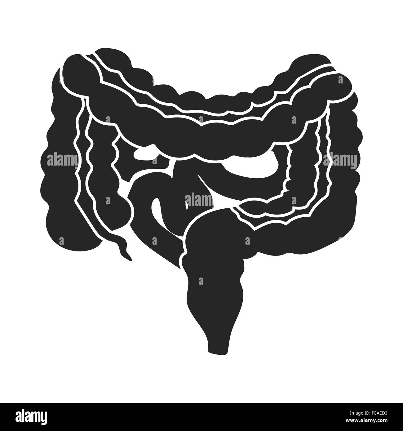 Tratto gastrointestinale icona in stile neri isolati su sfondo bianco. Simbolo di organi illustrazione vettoriale. Illustrazione Vettoriale