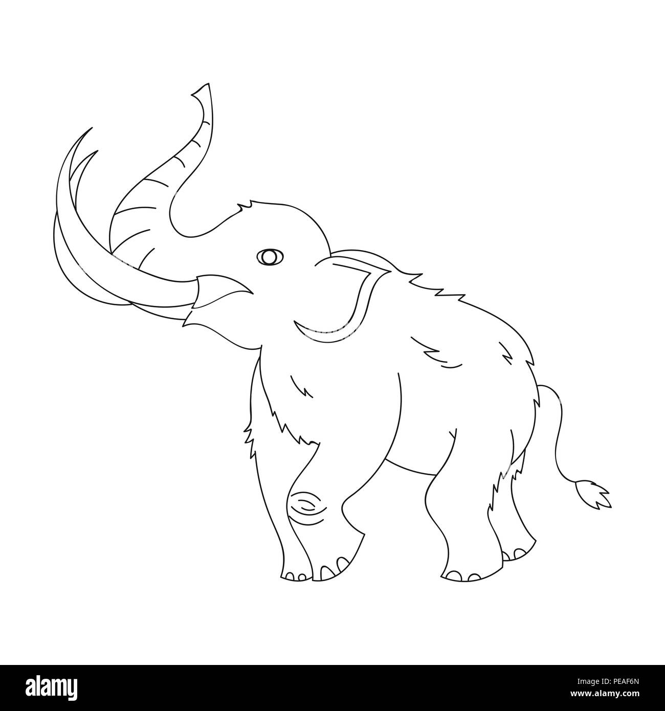 Mammut lanosi icona in stile contorno isolati su sfondo bianco. Età della pietra simbolo illustrazione vettoriale. Illustrazione Vettoriale