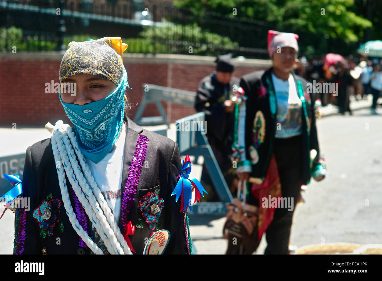 La ballerina da Los Tecuanes de San Gabriel in Puebla. La danza rappresenta due tribù, i Chichimeca e la zapoteca, lavorando insieme in un tentativo Foto Stock