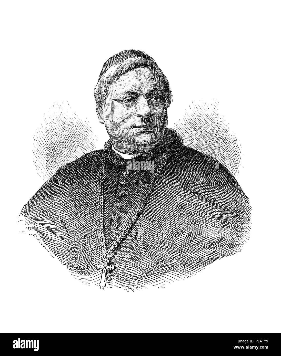 Incisione ritratto di Luigi Jacobini (1832 - 1887), cardinale Italiano della chiesa cattolica romana Foto Stock