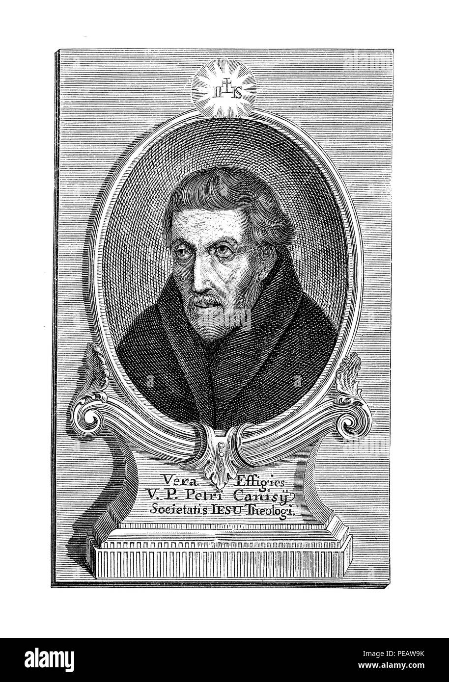 Incisione Ritratto di Pietro Canisio (1521-1597), il gesuita olandese e sacerdote cattolico durante la Riforma Protestante era. Foto Stock