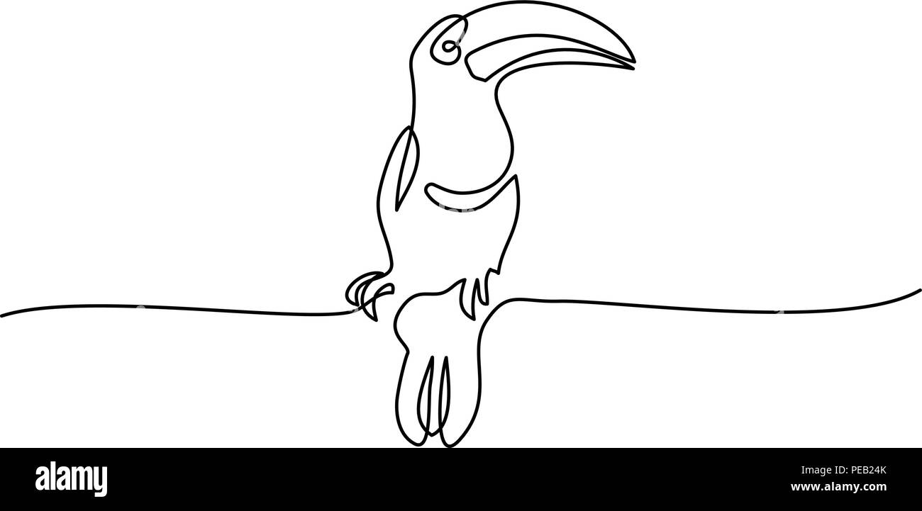 Continuo di un disegno della linea. Tukan bird simbolo. Logo dell'uccello. Illustrazione Vettoriale Illustrazione Vettoriale