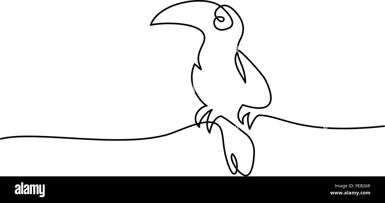 Continuo di un disegno della linea. Tukan bird simbolo. Logo dell'uccello. Illustrazione Vettoriale Illustrazione Vettoriale