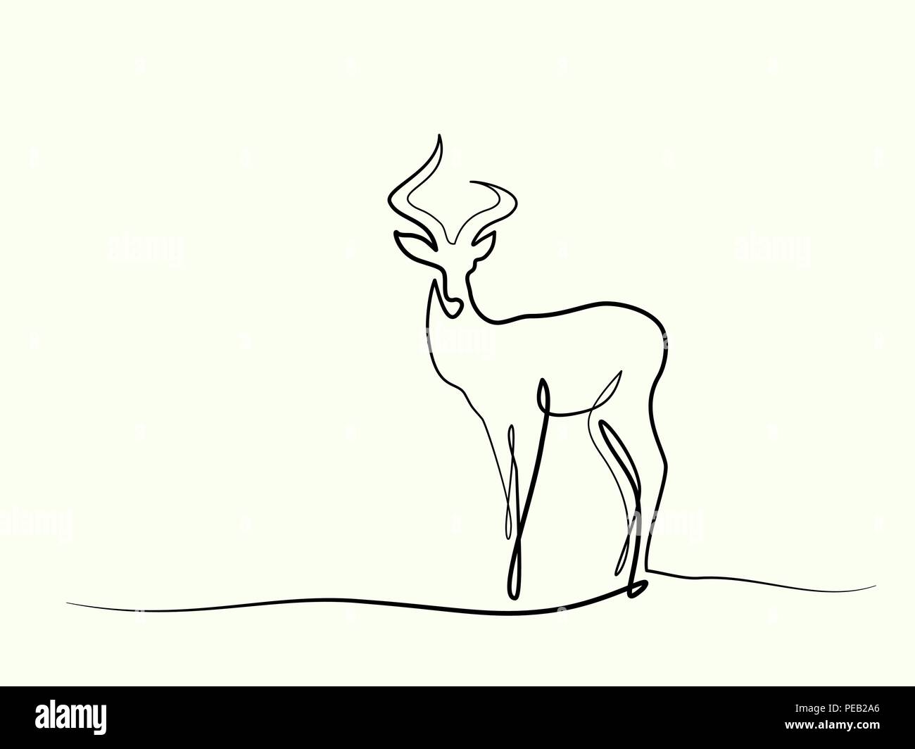 Continuo di un disegno della linea. Impala simbolo a piedi. Il logo di Impala. Illustrazione Vettoriale Illustrazione Vettoriale