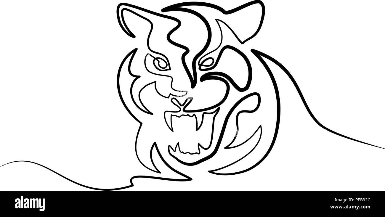 Continuo di un disegno della linea. Tiger silhouette simbolo. Logo della tigre. Illustrazione Vettoriale Illustrazione Vettoriale