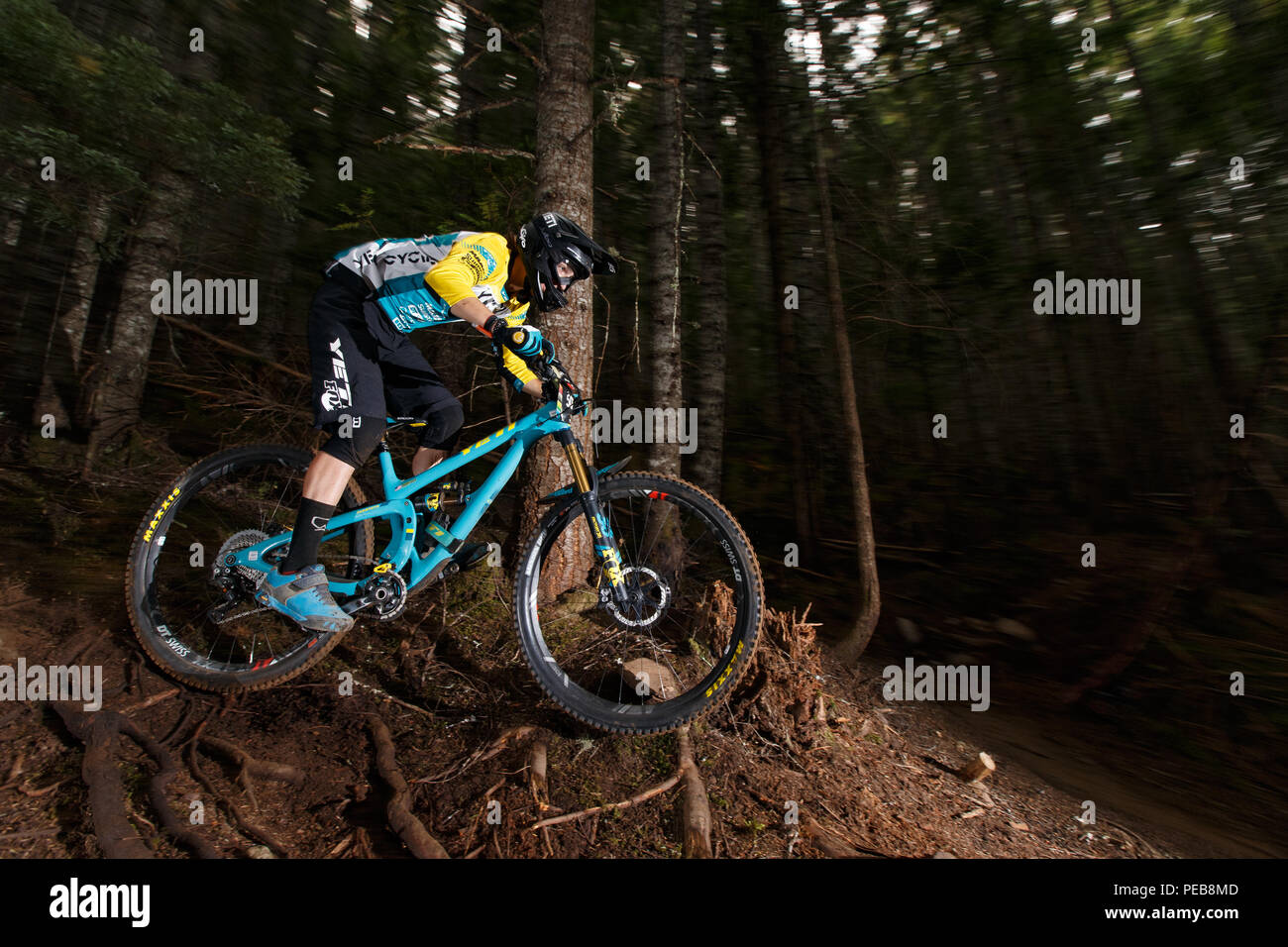 Whistler, Canada. Il 15 agosto 2018. Whistler, British Columbia, Canada. 12 Agosto, 2018. Duncan Nason (USA) racing al 12 agosto 2018 Enduro World Series Camelbak Canadian Open Enduro presentato dalla manifestazione specializzata in Whistler, British Columbia, Canada. Credito: Ironstring/Alamy Live News Credito: Ironstring/Alamy Live News Foto Stock