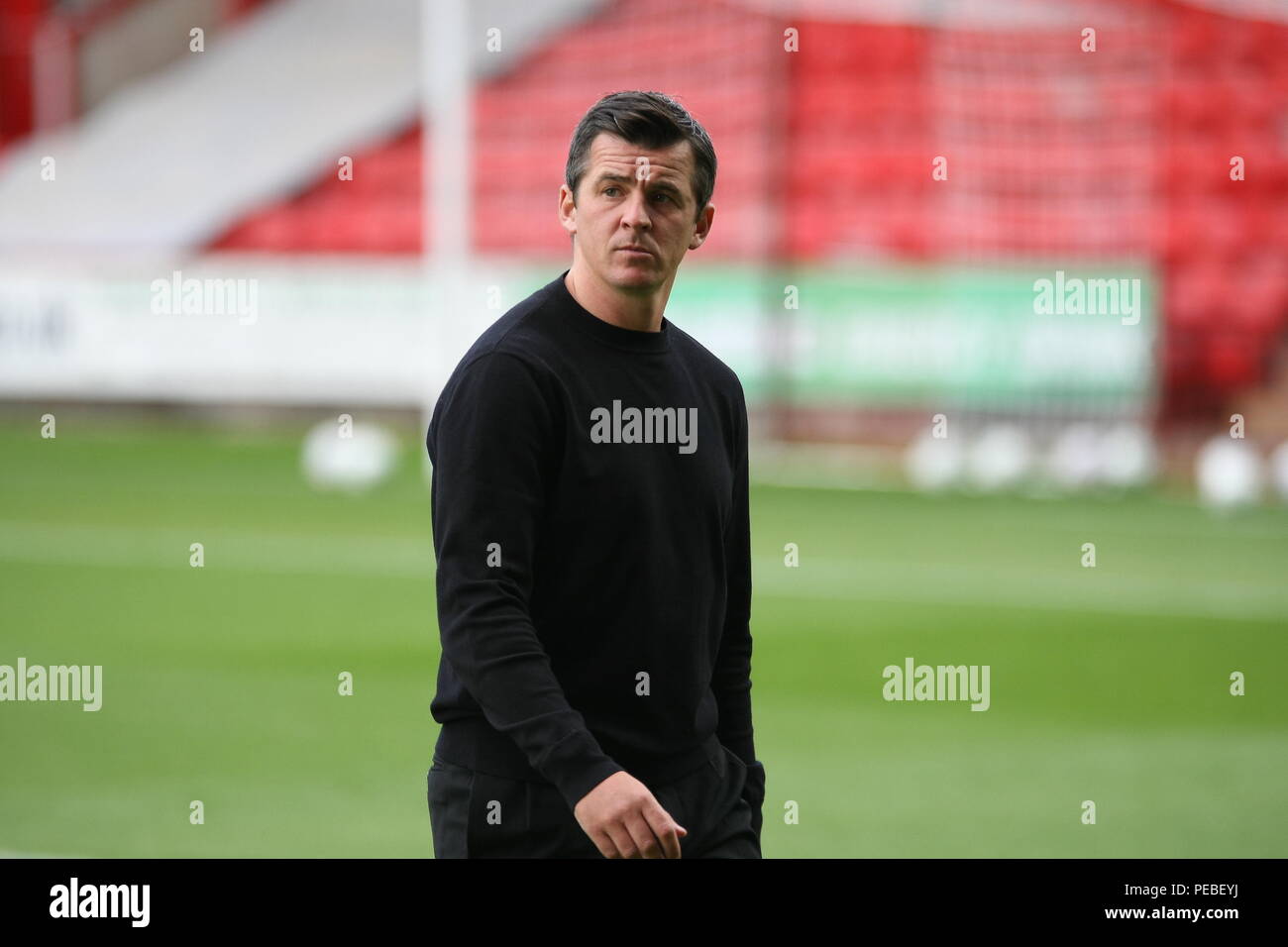 Crewe, Cheshire, Regno Unito. 14 Agosto, 2018. Fleetwood Town manager Joey Barton al cup fixture contro Crewe Alexandra. Credito: Simon Newbury/Alamy Live News Foto Stock