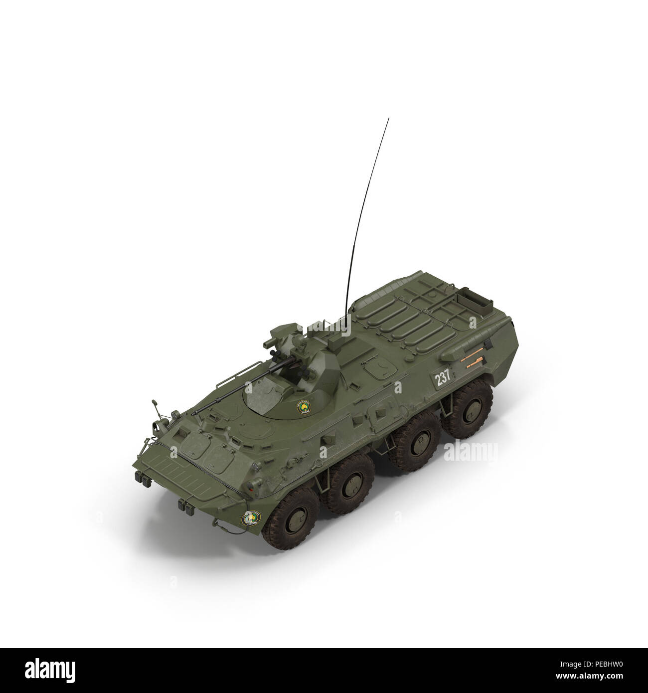 BTR-80 ruote veicolo blindato trasporto di personale su bianco. 3D illustrazione Foto Stock