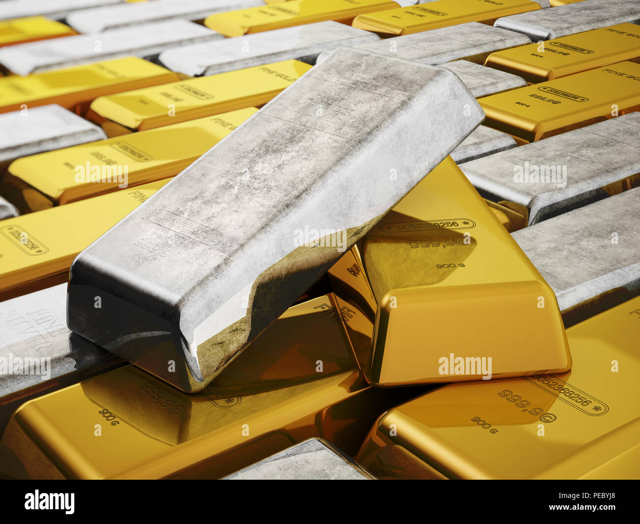 Lingotti d'oro e d'argento isolato su sfondo bianco. 3D'illustrazione Foto  stock - Alamy