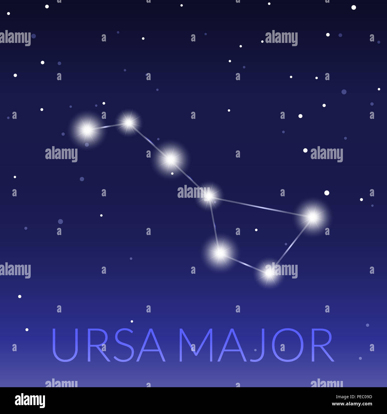 Il grande carro o Orsa Maggiore grande orso costellazione. Cielo stellato con costellazione. Illustrazione originale. Foto Stock