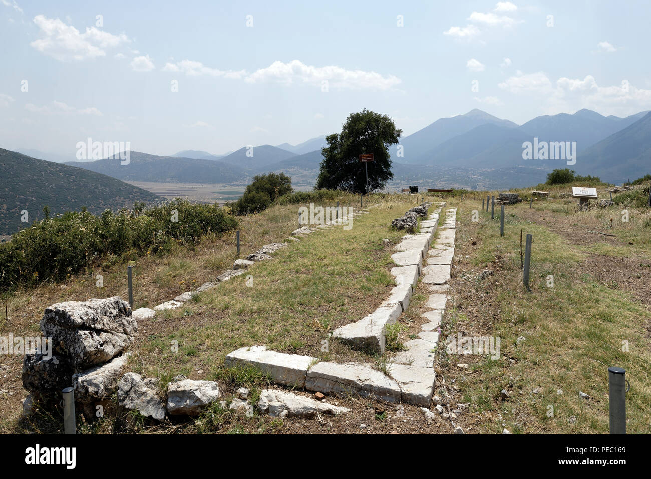 L'altare presso il Santuario di Artemis Mesopolitis. Orchomenos, Arcadia, Peloponneso e Grecia. Risalente al iv secolo A.C. e l altare è un elemento allungato Foto Stock