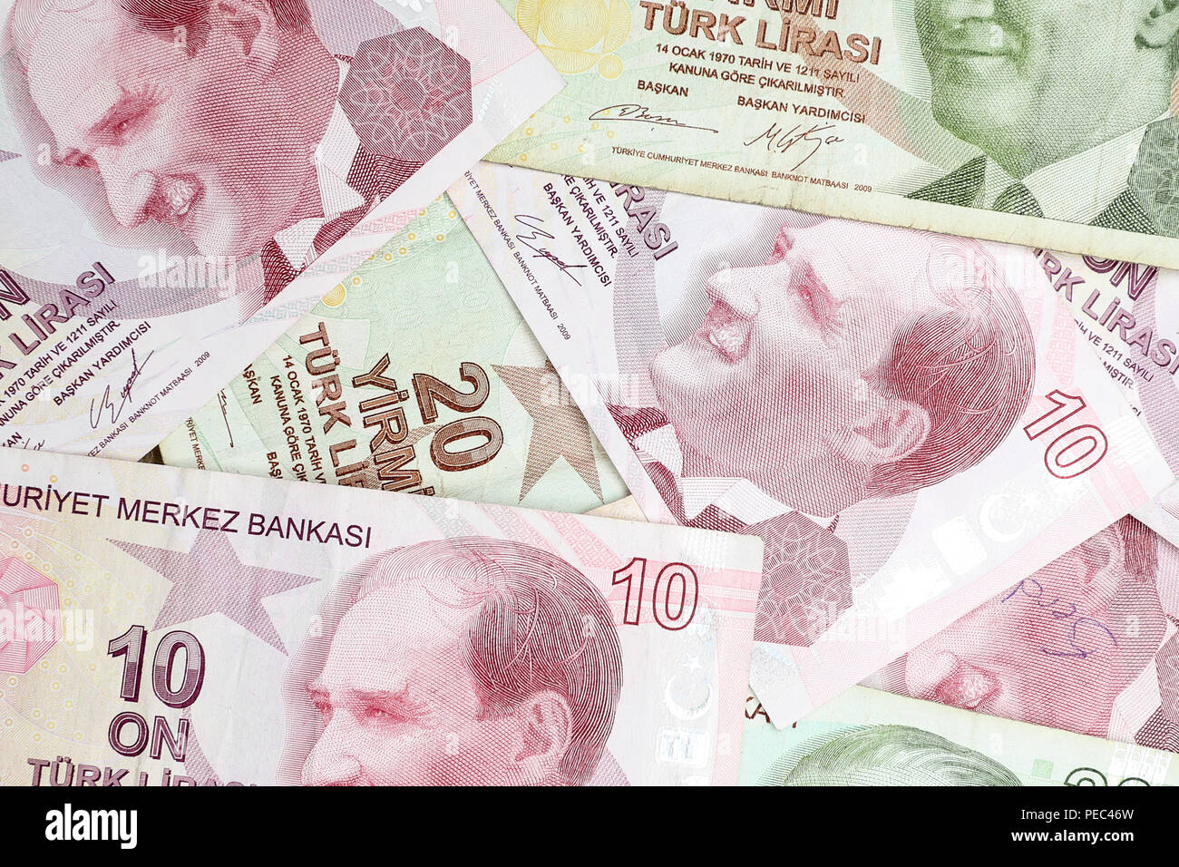 Varie La Lira turca banconote monete mazzetto. 10 e 20 TL Foto Stock