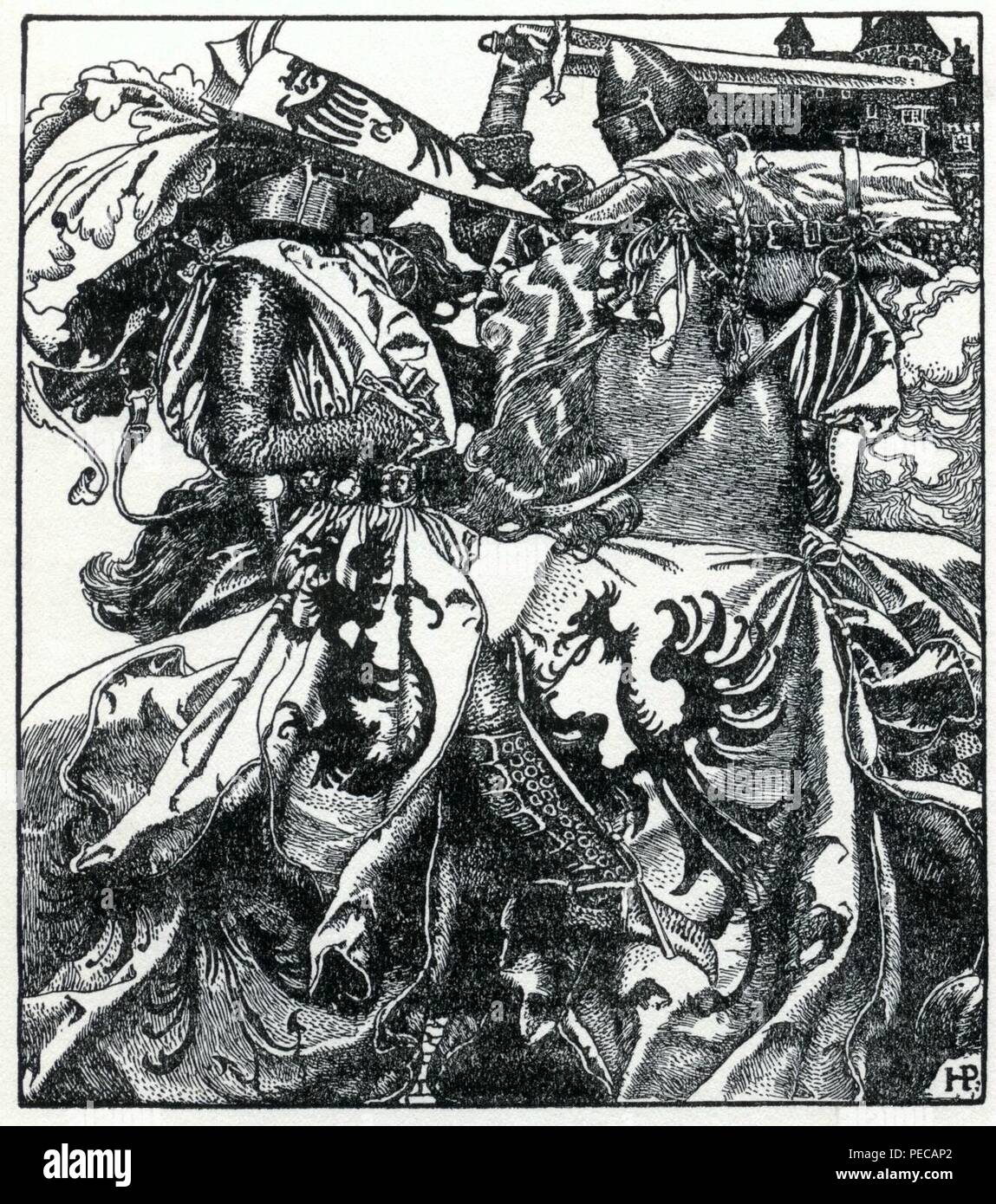 Arthur-Pyle Sir Kay spezza la sua spada al torneo di voi. Foto Stock