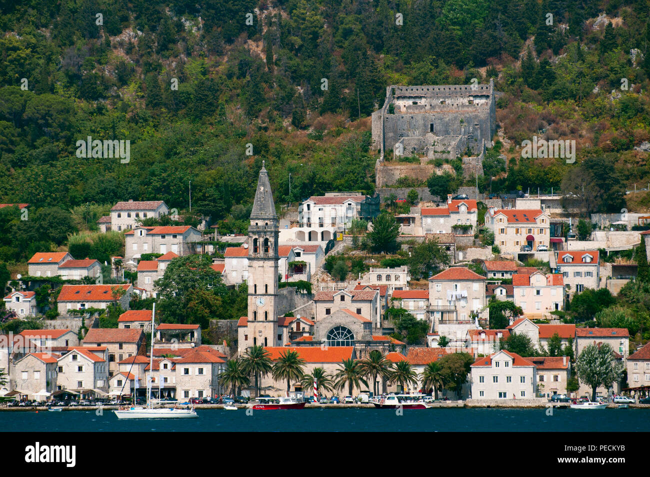 Perast e della Baia di Kotor, Montenegro Foto Stock