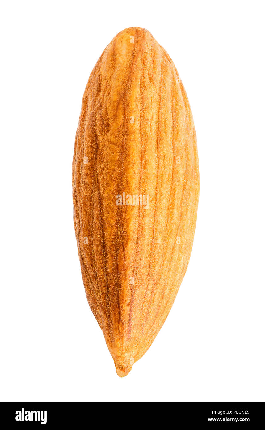 Almond isolate su uno sfondo bianco con percorso di clipping. Macro. Foto Stock