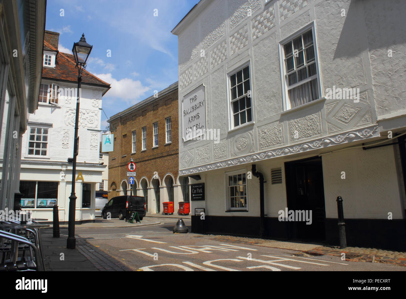 The Salisbury Arms Hotel, Bell Lane, Hertford, Hertfordshire, Regno Unito (presentati come una posizione nel 2018 BBC dramma "molto inglese scandalo") Foto Stock