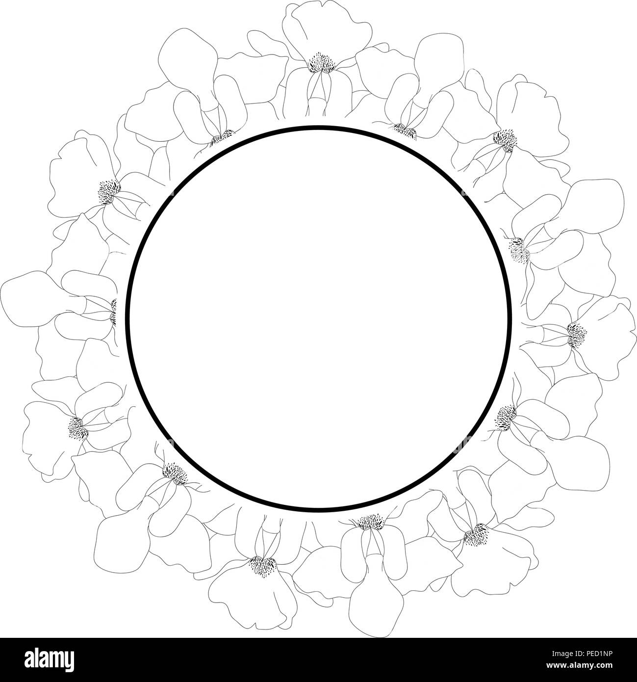 Vanda Miss Joaquim Orchid Outline ghirlanda di banner. Singapore fiore nazionale. Illustrazione Vettoriale. Illustrazione Vettoriale