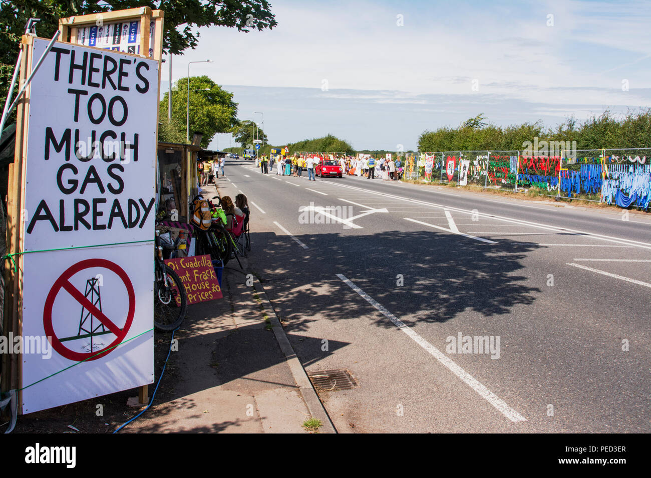 Anti-fracking proteste contro Cuadrilla a poco Plumpton, Blackpool. Foto Stock