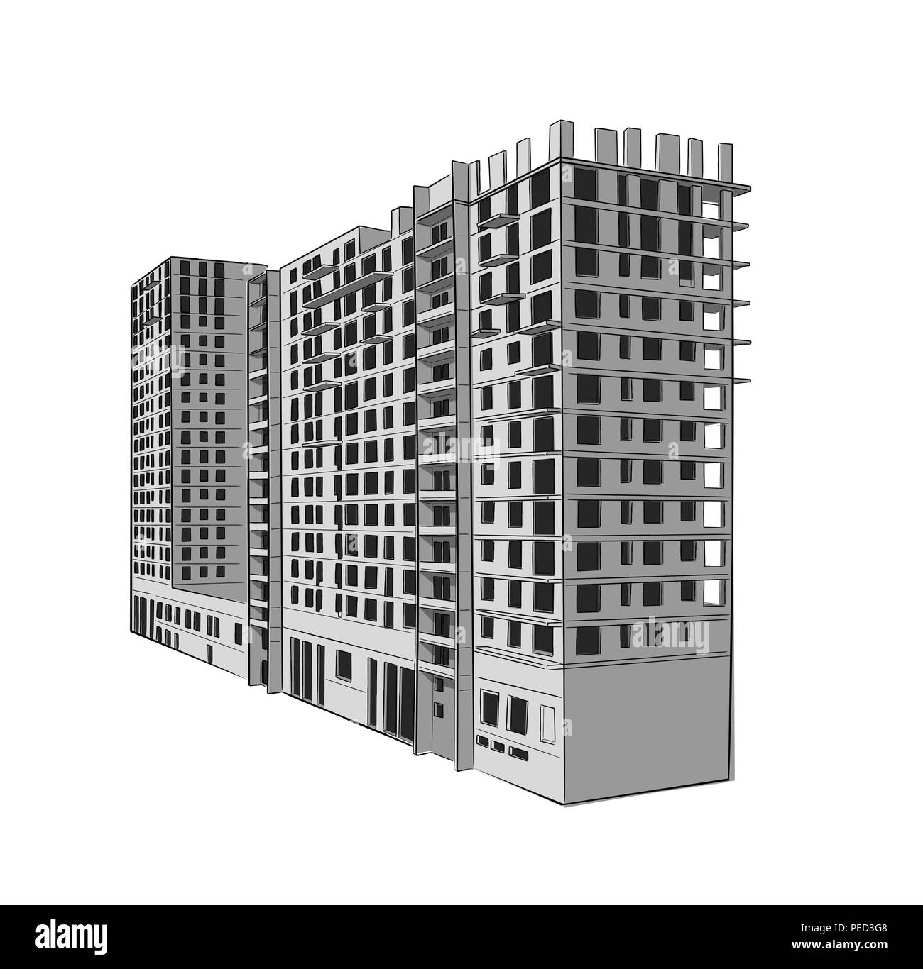 Schizzo. Sito in costruzione . Città. Vettore di disegnare a mano Illustrazione Vettoriale