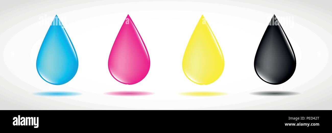 Quattro gocce di CMYK colori primari di stampa illustrazione vettoriale EPS10 Illustrazione Vettoriale