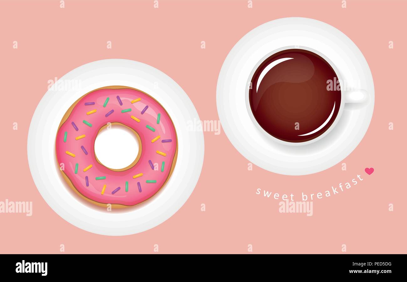 Gustosa ciambella rosa e caffè colazione illustrazione vettoriale EPS10 Illustrazione Vettoriale