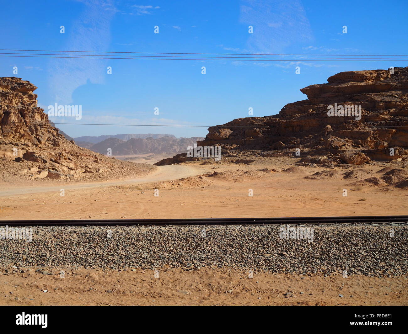 Linea ferroviaria nel Wadi Rum desert, Giordania Foto Stock