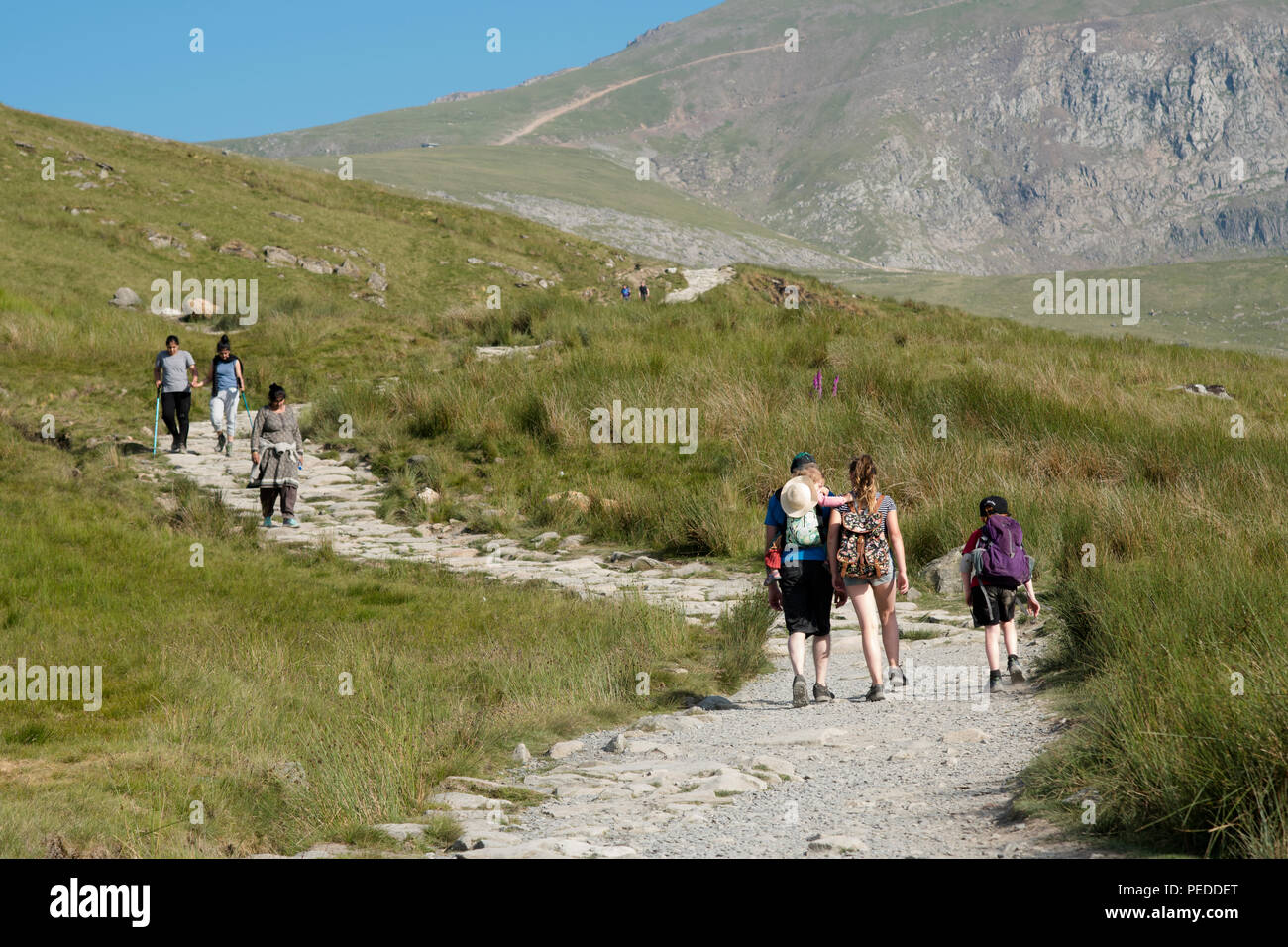Walkers sul percorso di Llanberis voce per il vertice di Snowdon. Foto Stock