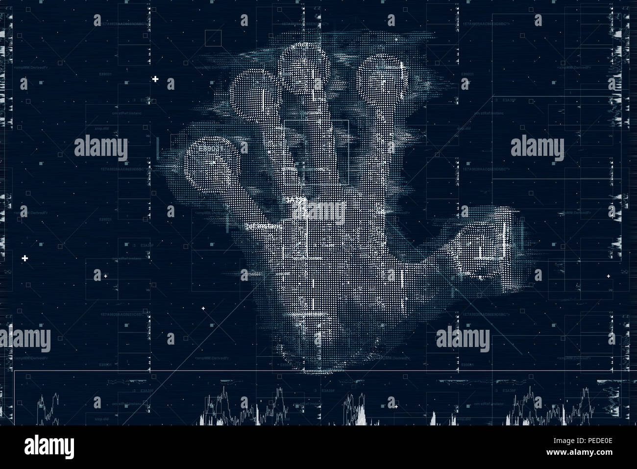 Scanner di impronte digitali biometrico, immagine concettuale per la moderna tecnologia futuristica in servizio di sicurezza e di protezione dei dati aziendali. Foto Stock