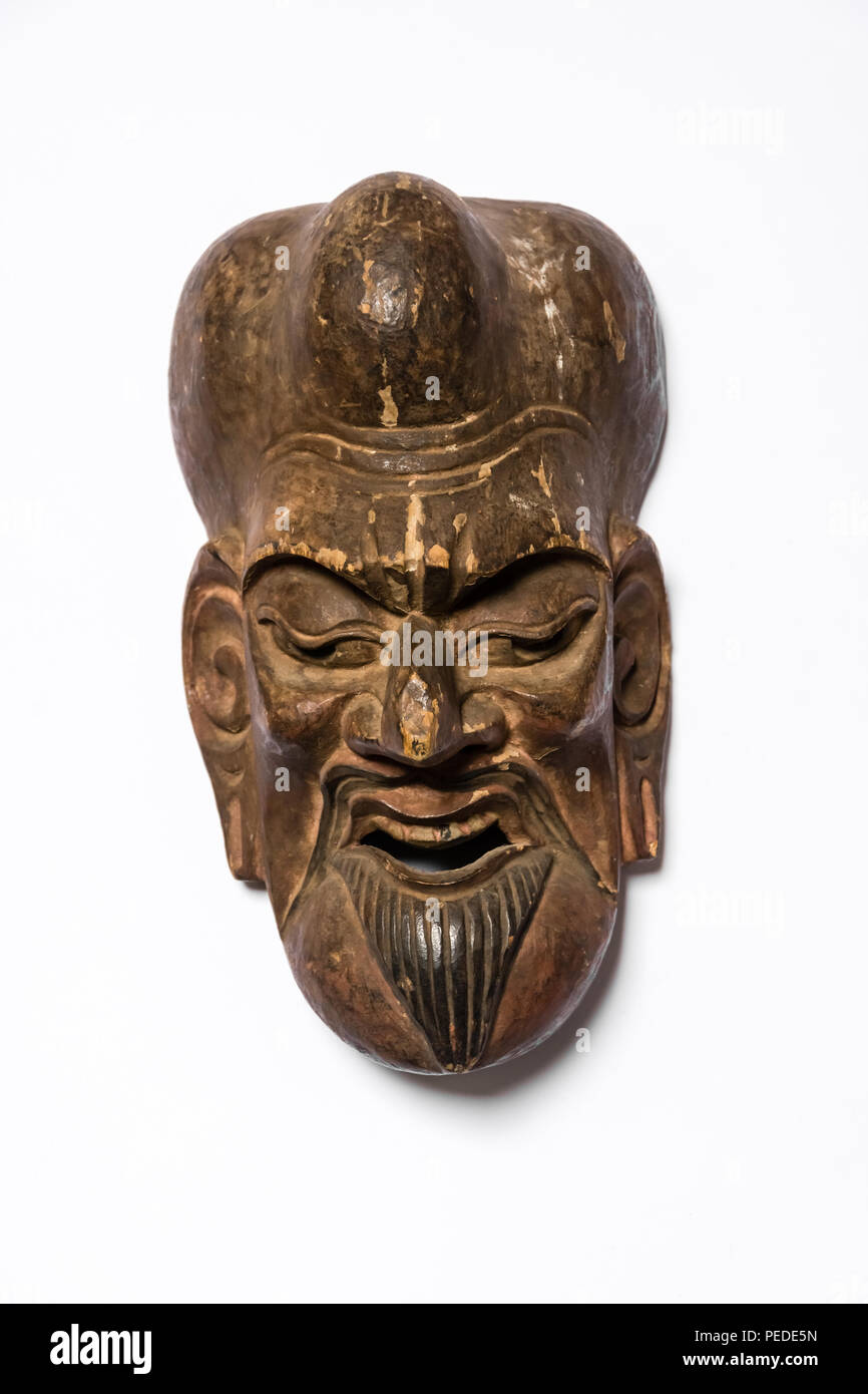 Antike Maske aus Holz, Ozeanien, frontale Foto Stock