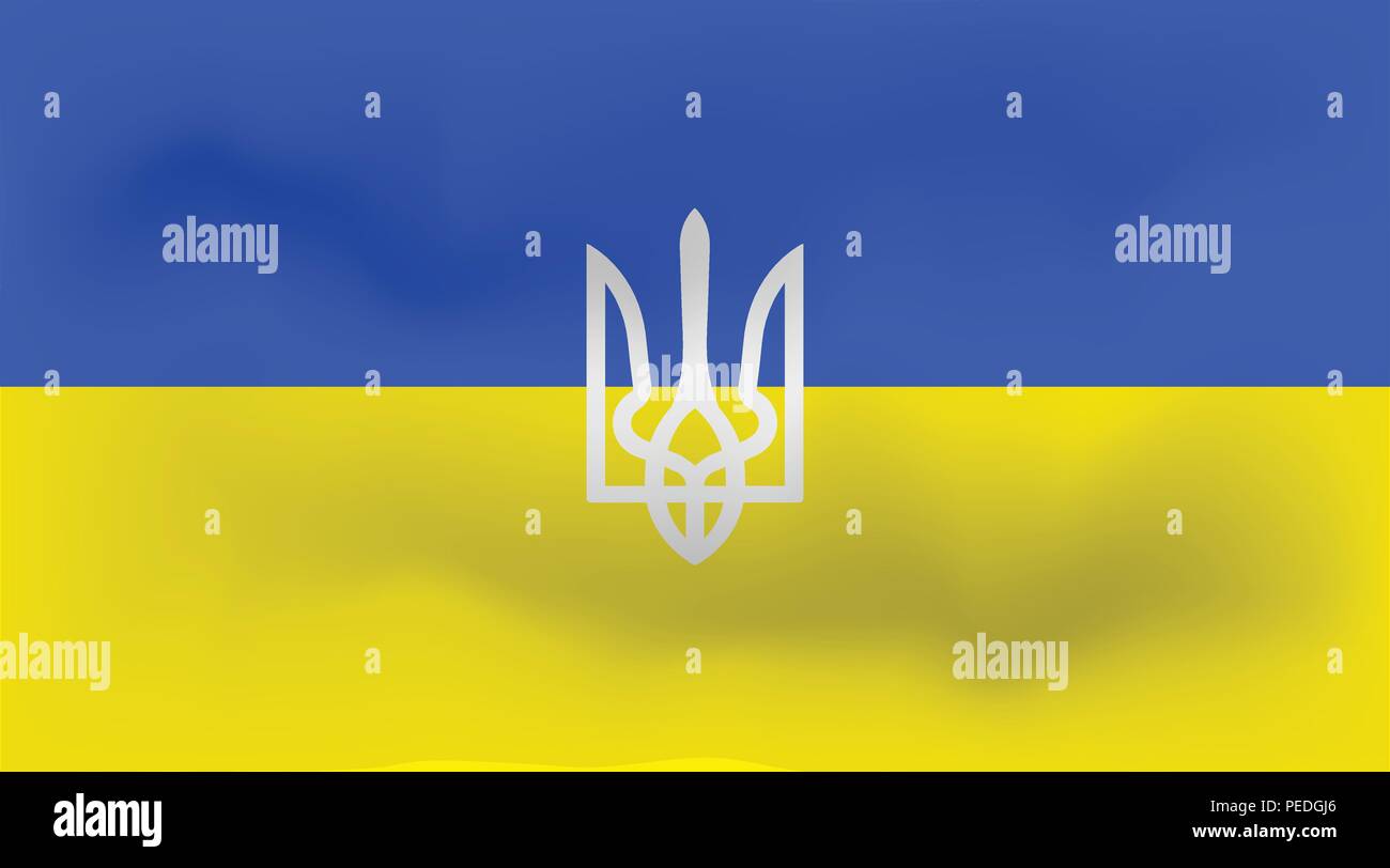 Sventola bandiera dell'Ucraina, l'Ucraino trident, sfondo nazionale Illustrazione Vettoriale