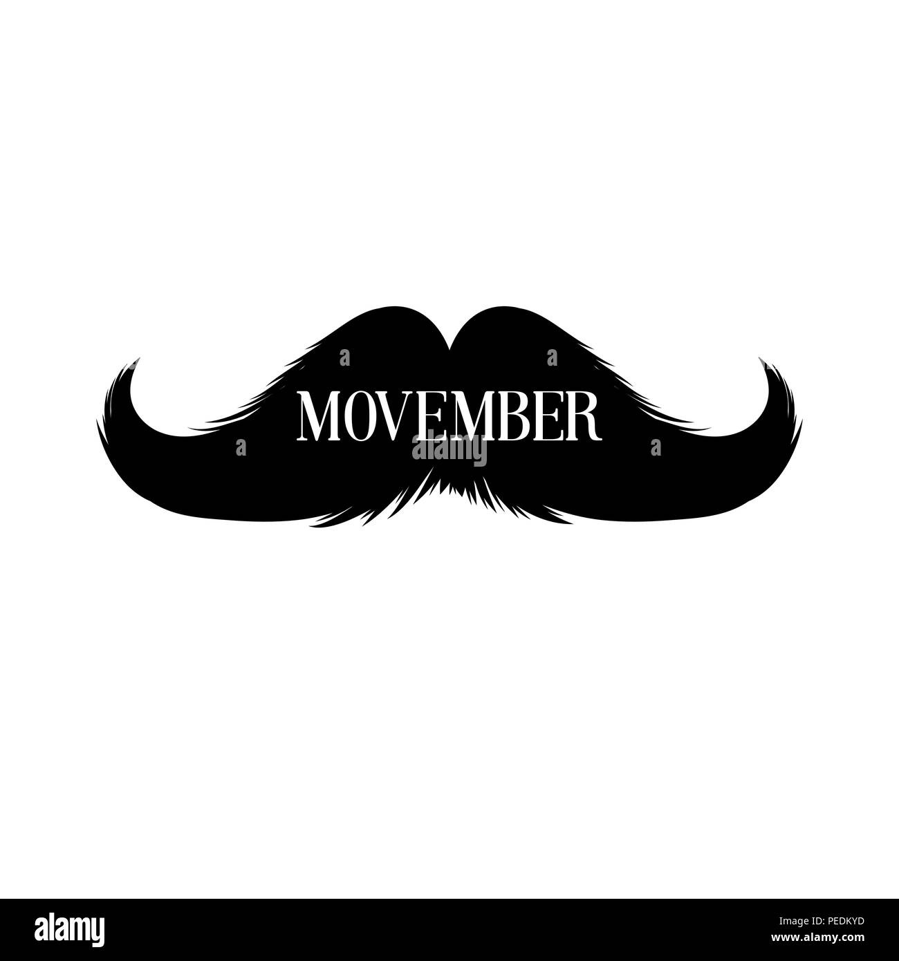 Baffi Clipart. Nero Silhouette isolato e disegnati a mano scritte con word Movember. Cinco de Mayo carta Design di taglio. I baffi di barberia o baffi Carnevale Illustrazione Vettoriale