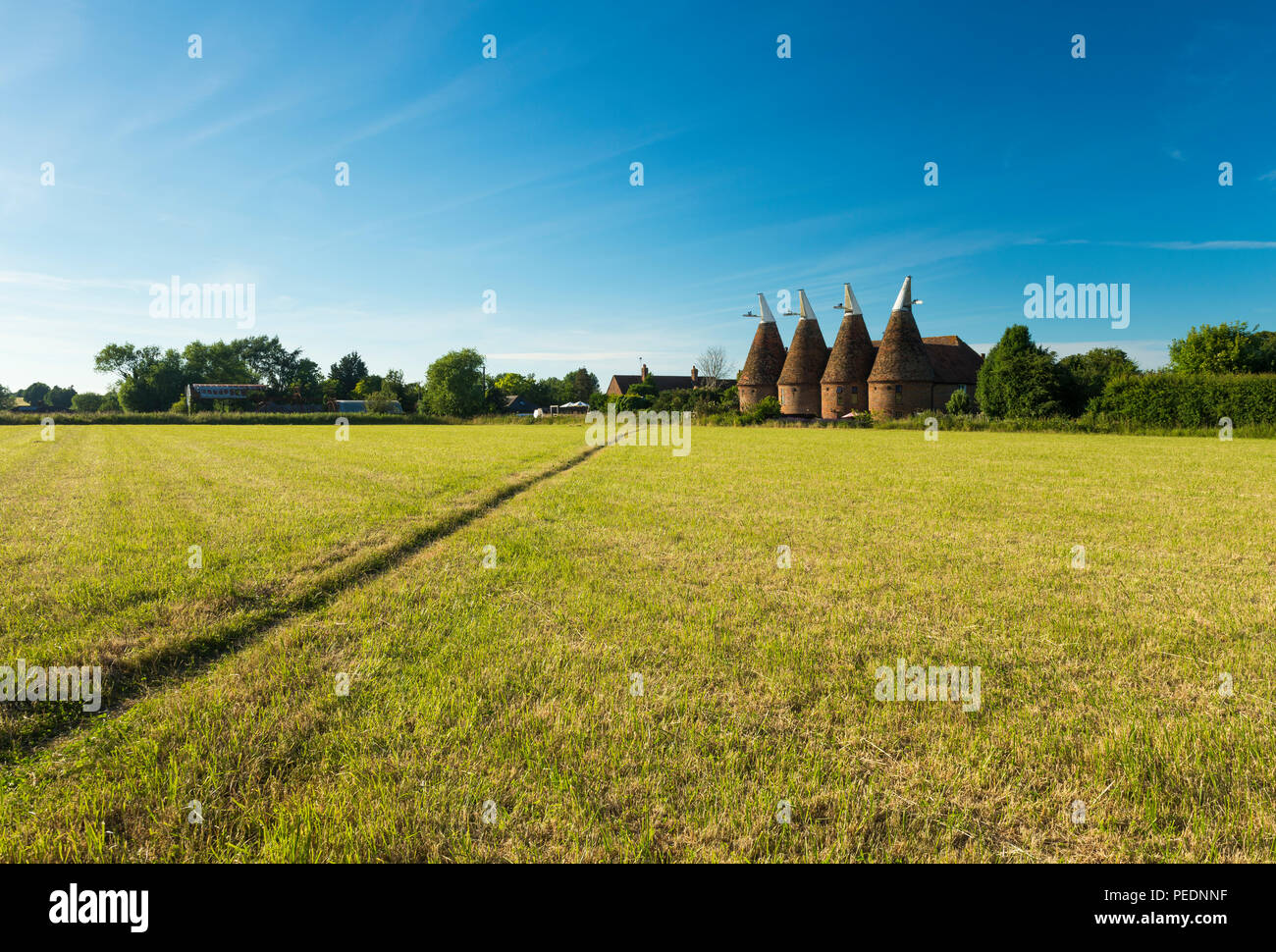 A quattro round forno oast House nel Kent orientale villaggio di Ickham. Foto Stock