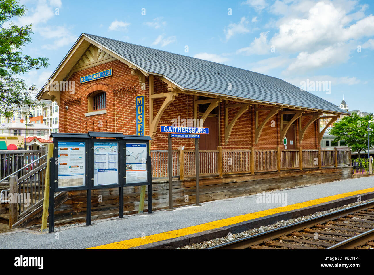 Freight Shed, Gaithersburg Railroad Station, 5 vertice Sud Avenue, Gaithersburg, Maryland Foto Stock