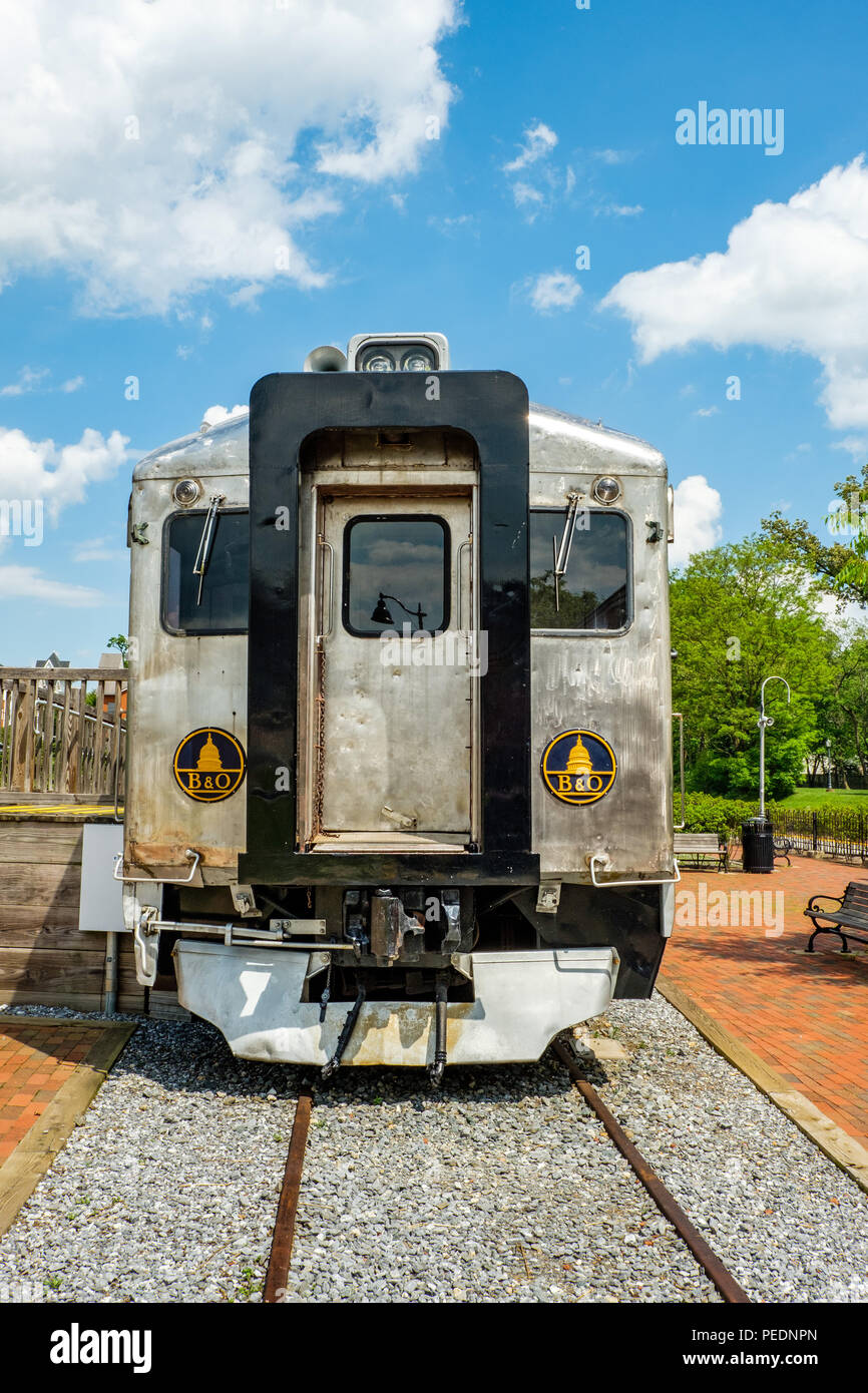 B&O Ferrovia Budd rampa auto diesel, Gaithersburg Railroad Station, 5 vertice Sud Avenue, Gaithersburg, Maryland Foto Stock