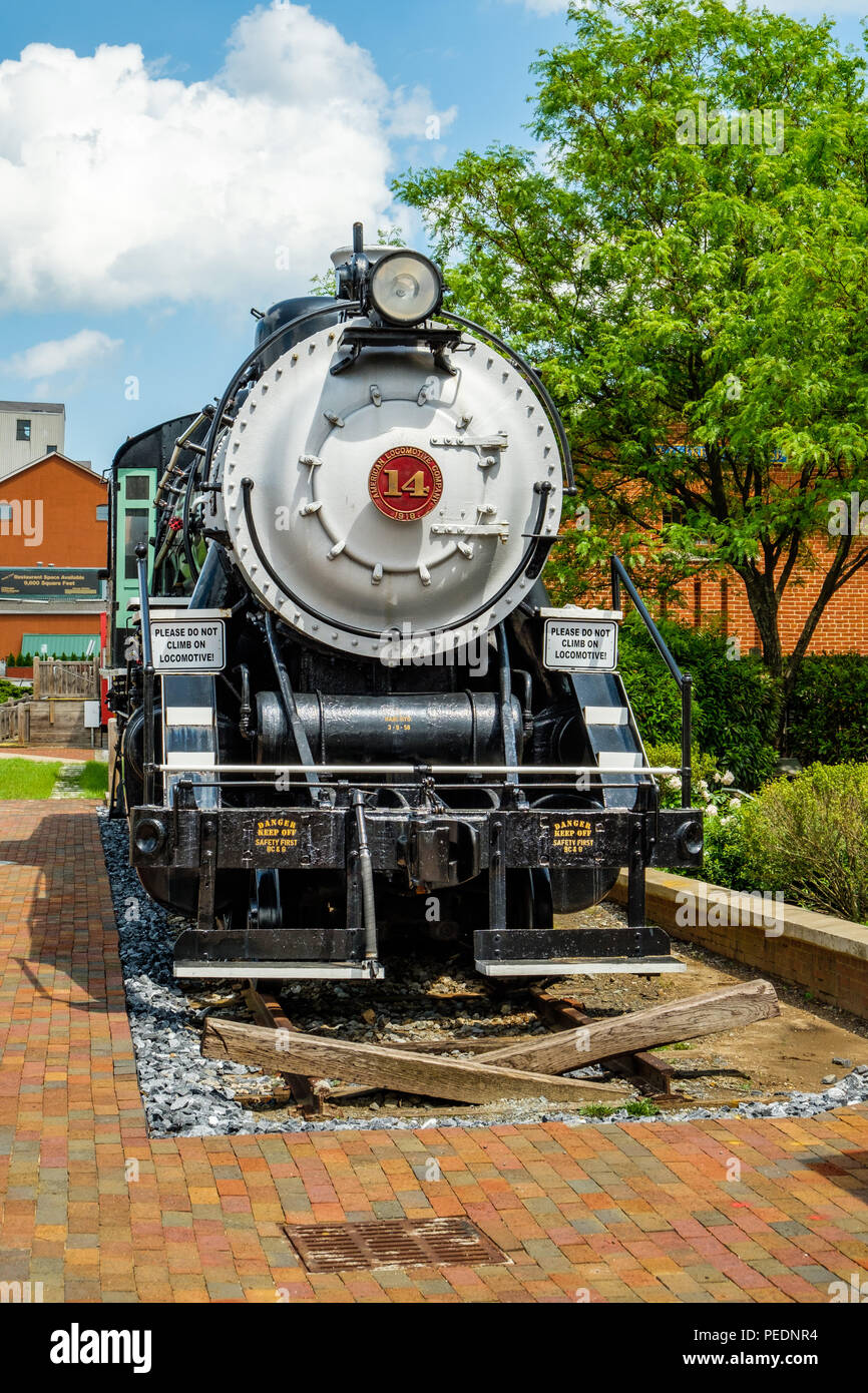 Buffalo Creek e Gauley #14 Consolidamento locomotiva a vapore, Gaithersburg Railroad Station, 5 vertice Sud Avenue, Gaithersburg, Maryland Foto Stock