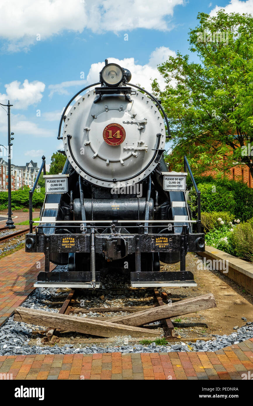 Buffalo Creek e Gauley #14 Consolidamento locomotiva a vapore, Gaithersburg Railroad Station, 5 vertice Sud Avenue, Gaithersburg, Maryland Foto Stock