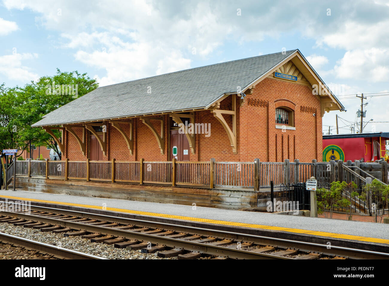 Freight Shed, Gaithersburg Railroad Station, 5 vertice Sud Avenue, Gaithersburg, Maryland Foto Stock