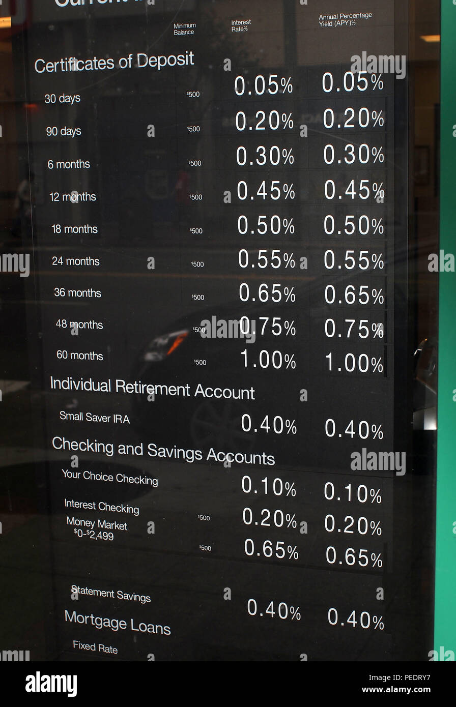 I tassi di interesse bancari segno, California Foto Stock