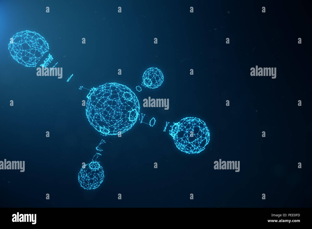 Atomi digitale struttura. La scienza medica o sfondo con Molecole e atomi. Bassa poligonale struttura griglia, collegamento linee e punti, struttura a Foto Stock