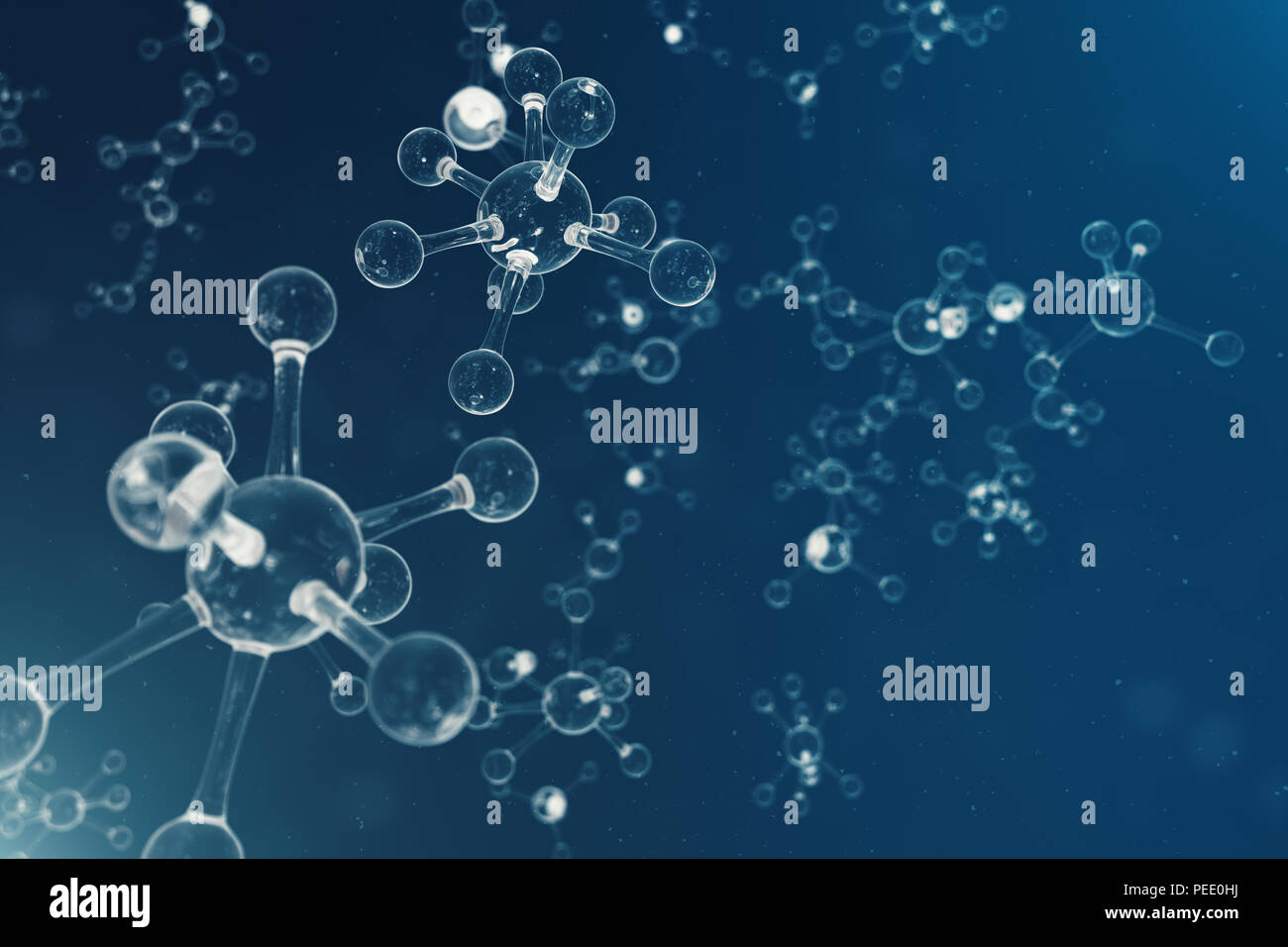 Struttura di atomi. La scienza medica o sfondo con Molecole e atomi. Medico di fondo per banner o flyer. Struttura a livello atomico, 3D ill Foto Stock