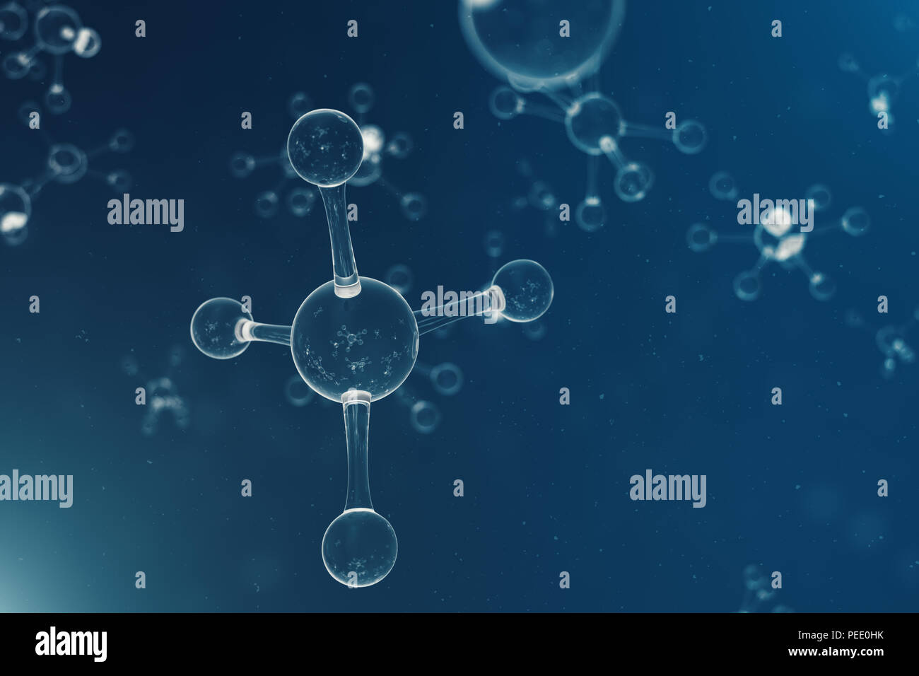 Struttura di atomi. La scienza medica o sfondo con Molecole e atomi. Medico di fondo per banner o flyer. Struttura a livello atomico, 3D ill Foto Stock