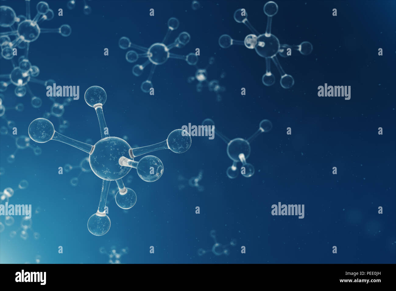 Molecole, atomi bacground. Medico di fondo per banner o flyer. Struttura molecolare a livello atomico, 3D illustrazione Foto Stock