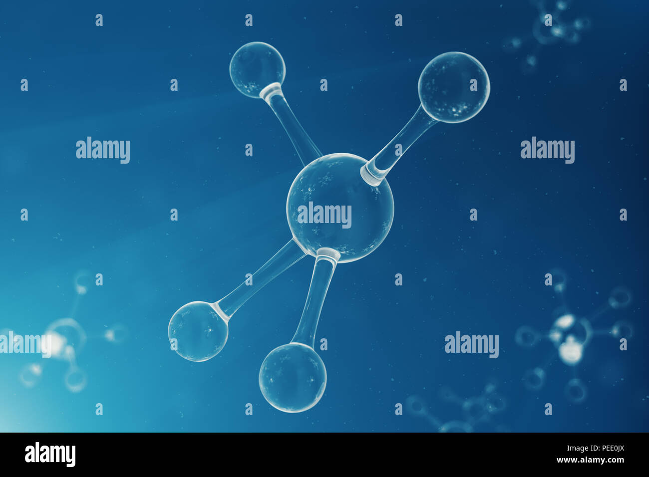 Molecole, atomi bacground. Medico di fondo per banner o flyer. Struttura molecolare a livello atomico, 3D illustrazione Foto Stock