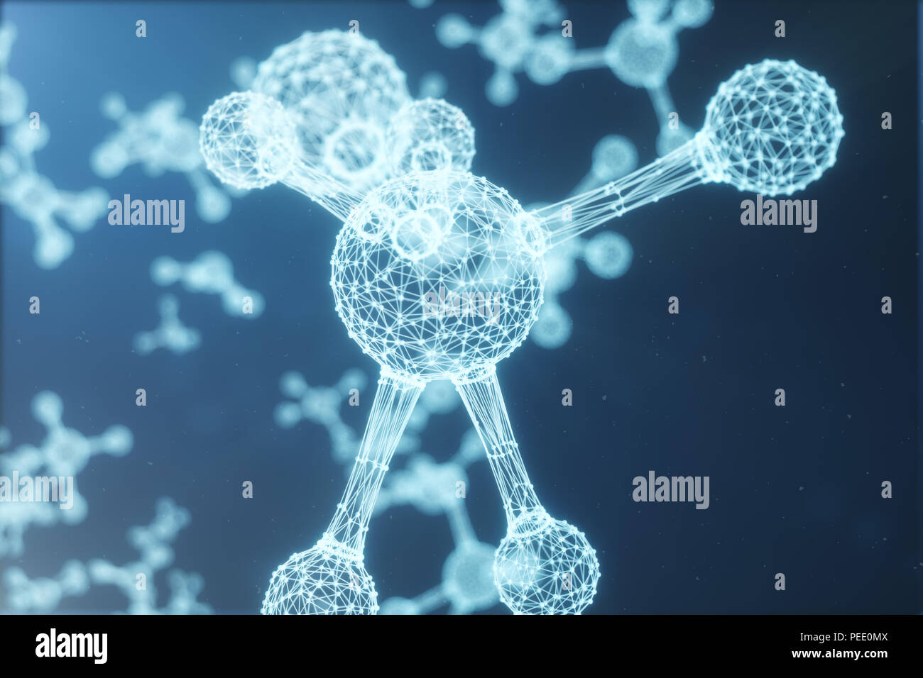 Le molecole di digitale, atomi bacground. Bassa polygoanl struttura di griglia, linee di collegamento e punti. Struttura Molecolare di linee di collegamento e puntini, 3D illu Foto Stock