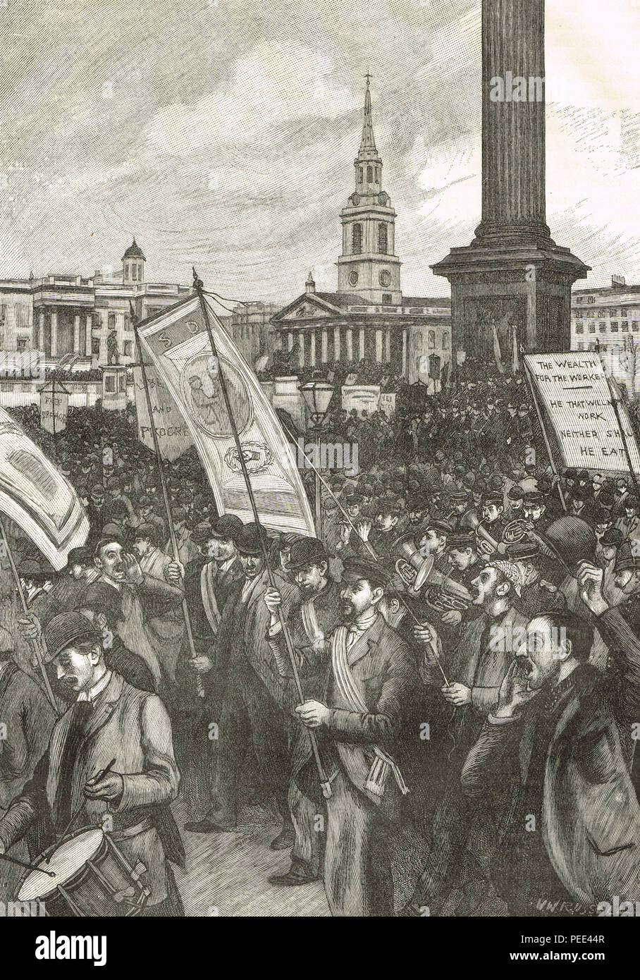 Incontro pubblico in Trafalgar Square, Londra, 13 novembre 1892, in occasione della commemorazione di Bloody Sunday Foto Stock
