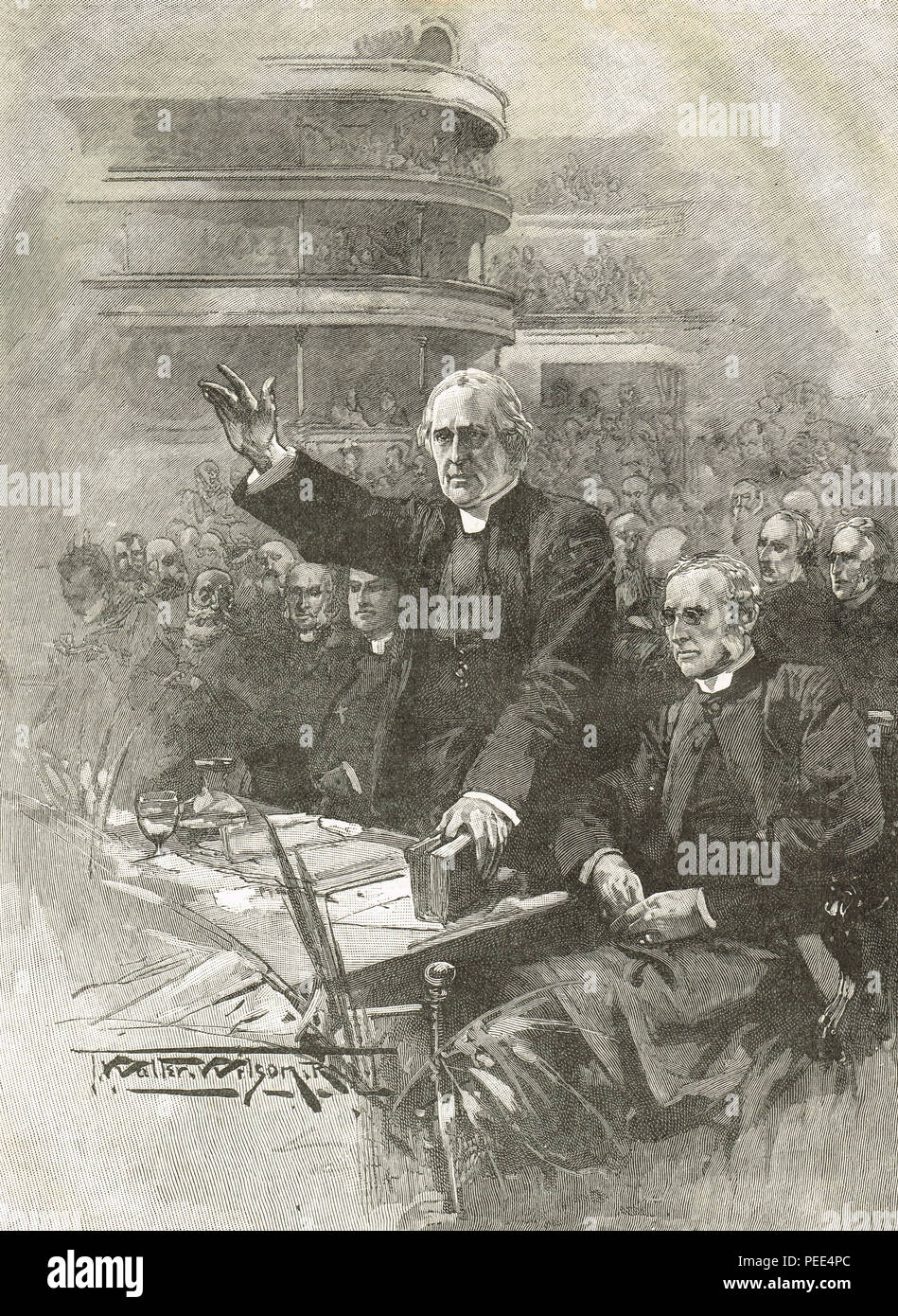 Arcivescovo di Canterbury, Edward White Benson, dimostrazione presso la Royal Albert Hall, 16 maggio 1893, in opposizione alla Welsh Bill sospensivo Foto Stock
